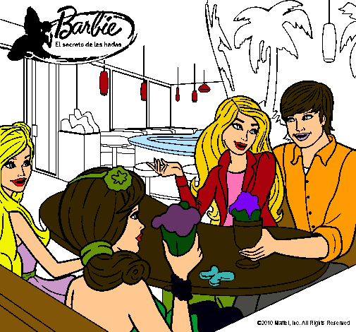 Dibujo Barbie y sus amigos en la heladería pintado por dani