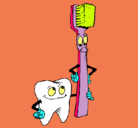 Dibujo Muela y cepillo de dientes pintado por blancuchi