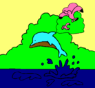 Dibujo Delfín y gaviota pintado por BALLENA