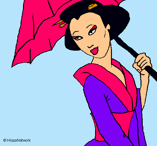 Dibujo Geisha con paraguas pintado por Ale_