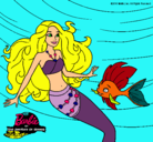 Dibujo Barbie sirena con su amiga pez pintado por delfina432