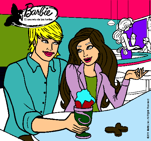 Dibujo Barbie y su amigo en la heladería pintado por dani