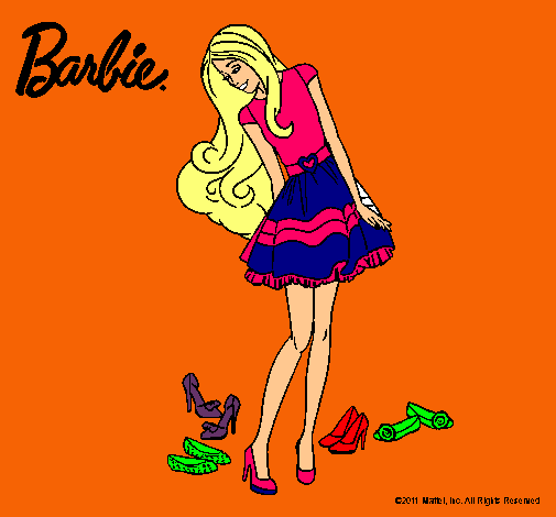 Dibujo Barbie y su colección de zapatos pintado por kool
