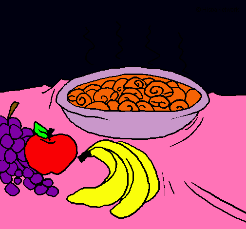 Dibujo Fruta y caracoles a la cazuela pintado por kool