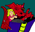 Dibujo Dragón, chica y libro pintado por poporfhgh