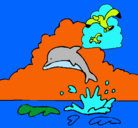 Dibujo Delfín y gaviota pintado por mathias 