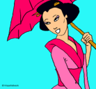 Dibujo Geisha con paraguas pintado por laloki