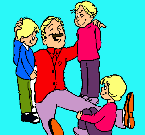 Papa con sus 3 hijos