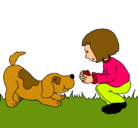 Dibujo Niña y perro jugando pintado por chaco