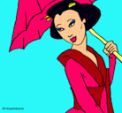 Dibujo Geisha con paraguas pintado por martinaj