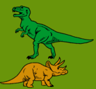 Dibujo Triceratops y tiranosaurios rex pintado por paleontologo