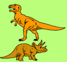 Dibujo Triceratops y tiranosaurios rex pintado por dinkus