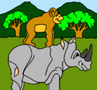Dibujo Rinoceronte y mono pintado por dggf