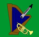 Dibujo Arpa, flauta y trompeta pintado por jero