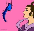 Dibujo Mujer y pájaro pintado por evanyelin