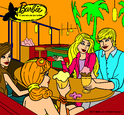 Dibujo Barbie y sus amigos en la heladería pintado por Blooma