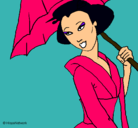 Dibujo Geisha con paraguas pintado por xeila