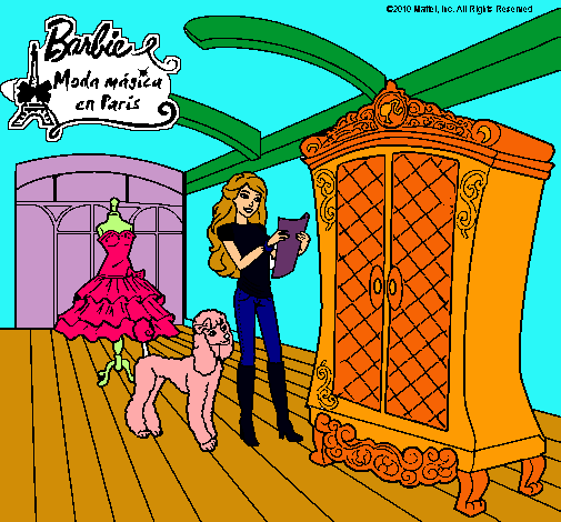 Dibujo Barbie delante del armario pintado por kool