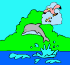 Dibujo Delfín y gaviota pintado por rosita