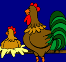 Dibujo Gallo y gallina pintado por PINTADO