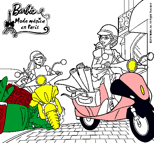 Dibujo Barbie y su amiga en moto pintado por ailen 