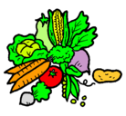 Dibujo verduras pintado por fruta