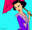 Dibujo Geisha con paraguas pintado por culturas