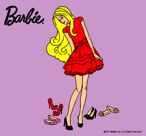 Dibujo Barbie y su colección de zapatos pintado por adrrea