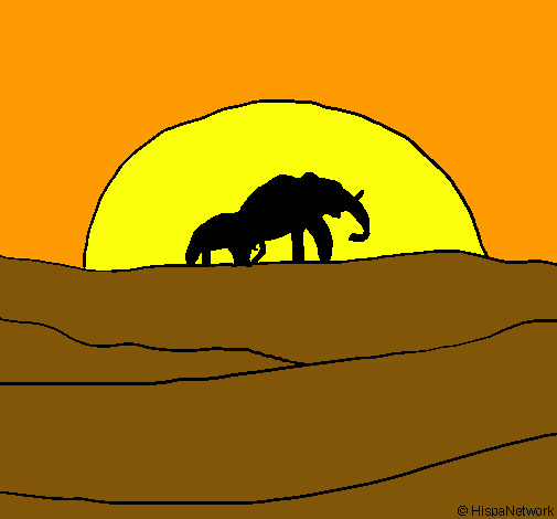 Dibujo Elefante en el amanecer pintado por ALE2004