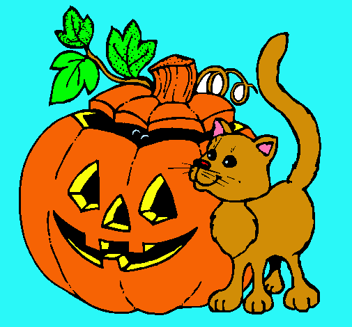 Calabaza y gato