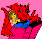 Dibujo Dragón, chica y libro pintado por agustacha