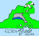 Dibujo Delfín y gaviota pintado por emicaqui