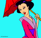 Dibujo Geisha con paraguas pintado por Elisa971