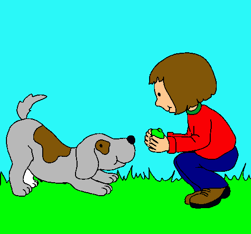 Dibujo Niña y perro jugando pintado por ALE2004