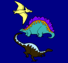 Dibujo Tres clases de dinosaurios pintado por zxsaada