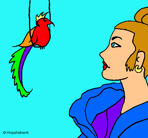 Mujer y pájaro