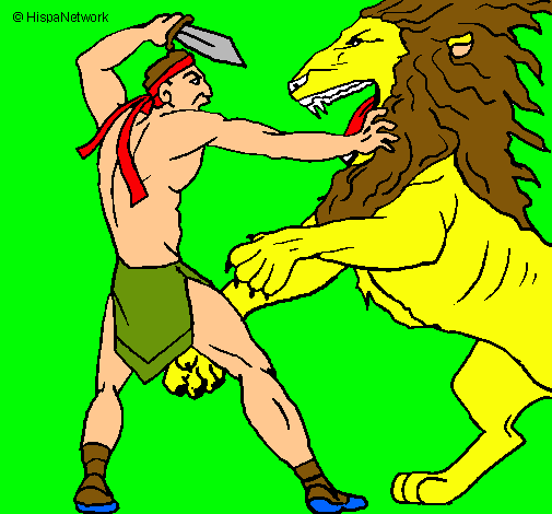 Dibujo Gladiador contra león pintado por ALE2004