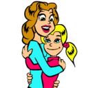 Dibujo Madre e hija abrazadas pintado por solano