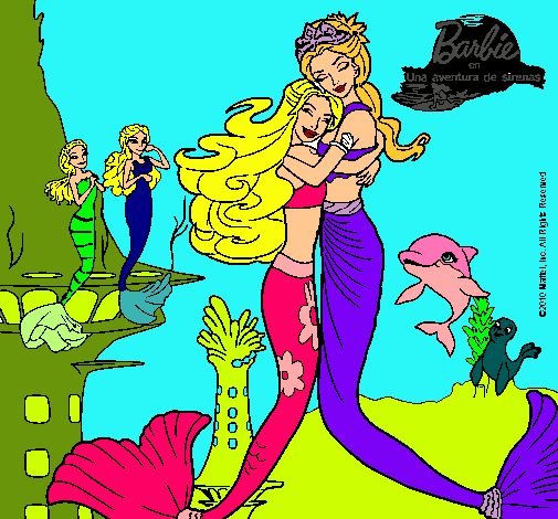 Dibujo Barbie sirena y la reina sirena pintado por Sariita