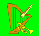Dibujo Arpa, flauta y trompeta pintado por luisina