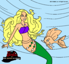 Dibujo Barbie sirena con su amiga pez pintado por ailen 