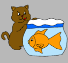 Dibujo Gato y pez pintado por franmeli