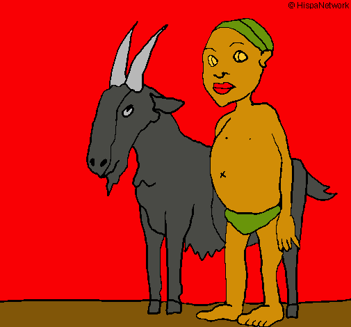 Dibujo Cabra y niño africano pintado por Pantaraya