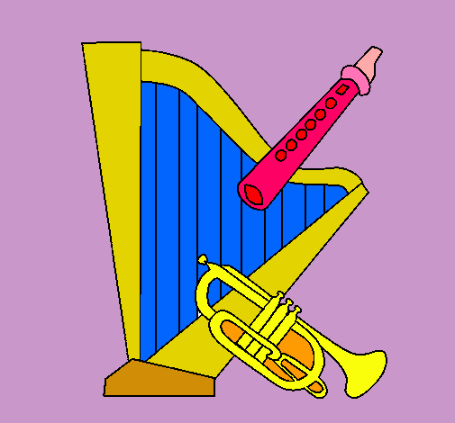 Arpa, flauta y trompeta
