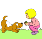 Dibujo Niña y perro jugando pintado por shady