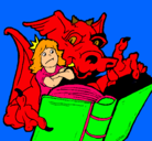 Dibujo Dragón, chica y libro pintado por yulisa09