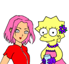 Dibujo Sakura y Lisa pintado por lBrenda