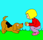Dibujo Niña y perro jugando pintado por mascota