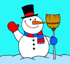 Dibujo muñeco de nieve con escoba pintado por ninot