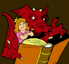 Dibujo Dragón, chica y libro pintado por katara